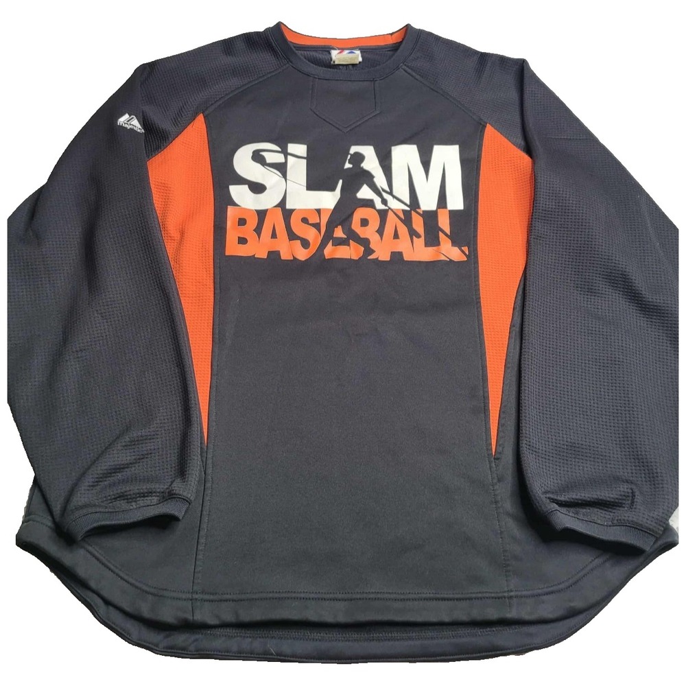Majestic Slam Baseball Black/Orange Pullover Men's Large
